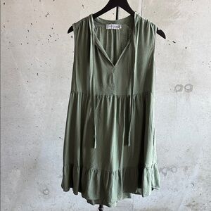 Petal + Pup Sage Green Tiered Mini Dress with Pockets